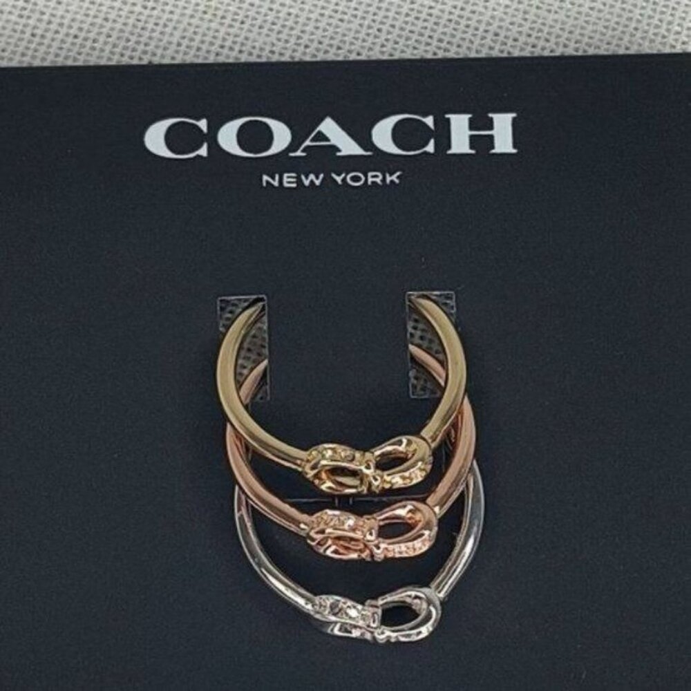 COACH Ring 7 Signature logo Pave Crystals Ring Set Set of 3 Stackables Interlock - Picture 5 of 6